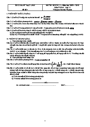 Đề thi học kỳ I môn Toán Lớp 11 - Đề số 4 - Năm học 2009-2010 - Sở giáo dục và đào tạo Bạc Liêu (Có đáp